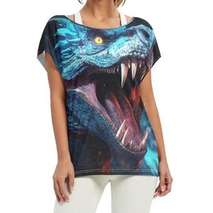 Cool Blue Iguana dames korte vleermuismouwen shirt ronde hals T-shirts losse tops voor meisjes, Patroon, S