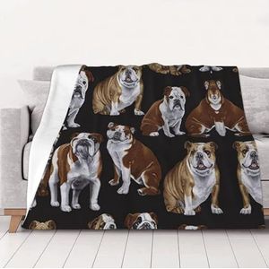 ObabO Engelse bulldogs multi-size ultra-zachte flanellen deken (horizontaal), verdikte fluwelen bankdeken, licht en warm