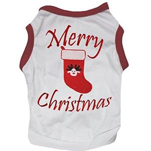 Petitebelle Pet Supply Vrolijke Kerst Sok Rood Wit T-Shirt Nieuwigheid Hond Jurk, Small, Rood