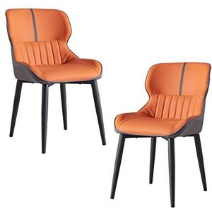 GEIRONV Keuken eetkamerstoelen Set van 2, met Carbon Stee-benen Moderne woonkamer zijstoelen Pu Lederen water proof tegenstoelen Eetstoelen (Color : Orange)