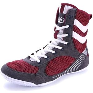 Hiuzylqx Hoge boksschoenen voor heren, lichtgewicht worstelschoenen met rubberen zool voor tieners, Muay Thai, kickboksen, sparren,Rood,38 EU