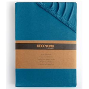 DecoKing Hoeslaken 200x200-200x220 cm 100% Gekamd Katoen Jersey Zacht 200x200cm - 200x220cm Blauw Amber