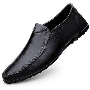 Heren Loafers Schoenen Ronde Neus Veganistisch Leer Effen Kleur Loafer Schoenen Slipbestendig Flexibel Platte Hak Buiten Instappers(Black,44.5 EU)