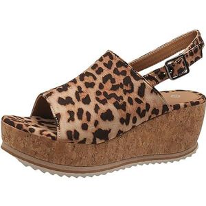 Dames Elegante Sandalen Met Sleehak 2024 Zomer Peep Toe Sandalen Retro Romeinse Sandalen Met Gesp Vrijetijdsstrandschoenen for Binnen Buiten (Color : Leopard, Size : 36 EU)