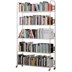 Boekenkast Boekenplank Metalen Boekenplank Met Wielen Ijzeren Displaystandaard Boekenkast Afwerkingsrek Commodity Plank Opbergrek Opslagplank Opbergkast (Color : White, Size : 5 Tier)