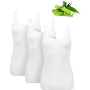 Basic Treasure Set van 3 onderhemden voor dames, spaghettibandjes top dames, premium bamboe onderhemd voor dames, luchtig en dun, wit, tanktop, S