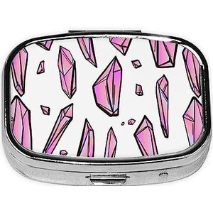 Roze Diamant Patroon Gedrukt Pil Doos 2 Compartiment Geneeskunde Pil Organizer Draagbare Kleine Pil Case voor Pocket Of Portemonnee Pil Doos