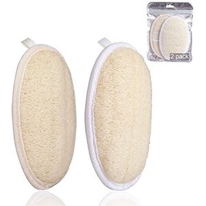 2 stuks exfoliërende douche-loofah-sponspads, bodyscrubber voor mannen en vrouwen die dode huid verwijderen, gemaakt met natuurlijke luffa en badstof, 5,9 x 3,7 inch Loofahs mesh poef