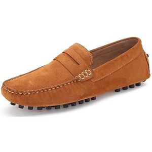 Heren Loafers Ronde Neus Suède Vamp Penny Rijstijl Loafer Antislip Flexibel Comfortabel Wandelen Mode Instapper(Color:Light brown,Size:44.5 EU)