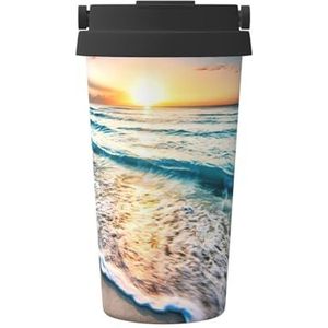 Ocean Sunrise Print Geïsoleerde Koffiemok Tumbler, 500 ml Reizen Koffiemok, voor Reizen Kantoor Auto Party Camping