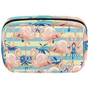 Reis Gepersonaliseerde Make-up Bag Cosmetische Zak Toiletry tas voor vrouwen en meisjes Flamingo Kokosnoot hout mooi, Meerkleurig, 17.5x7x10.5cm/6.9x4.1x2.8in