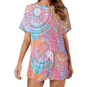 Hippie Mandala Caleidoscoop Elementen Zachte Womens Pyjama Korte Mouw Pyjama Loungewear met Zakken Gift voor Thuis Strand S