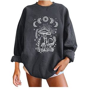 Women's Blouse Starry Sky, Sun, Moon, Mushroom Printed T-shirt Mysterious Third Eye, Long Sleeve Sweater (Color : Grigio, Size : S)
