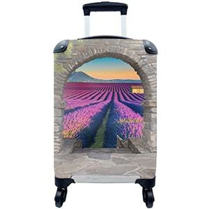MuchoWow® Koffer - Lavendel - Avond - Doorkijk - Bloemen - Past binnen 55x40x20 cm en 55x35x25 cm - Handbagage - Trolley - Fotokoffer - Cabin Size - Print