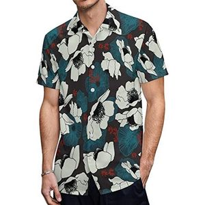 Wit Blauw Bloemen Heren Hawaiiaanse Shirts Korte Mouw Casual Shirt Button Down Vakantie Strand Shirts XL