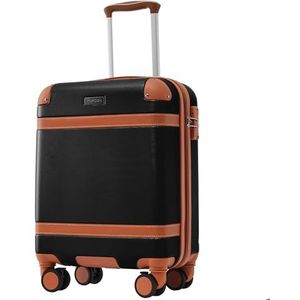 Auroglint harde schaal, ABS-materiaal koffer met TSA douaneslot handbagage, 56 x 38,5 x 23,5 cm (L*W*H), Zwart & Bruin, Carry-On-20-Inch, Uitbreidbare bagage met harde schaal met spinnerwielen