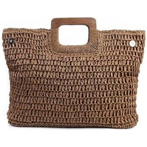 AMEEDA Stro Strandtas Dame Reizen Mand Purse Casual Rotan Grote Capaciteit Tote Designer Rieten Geweven Vrouwen Schouder Handtassen Zomer Strand Stro Tas, Donkerbruin-012, Eén maat