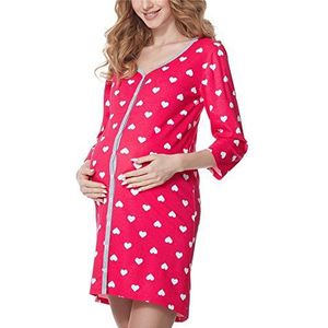 Be Mammy Zwangerschapsnachthemd 3/4 Mouw met Borstvoedingsfunctie voor Vrouwen (Roze Harten (Melange), XXL)