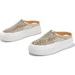 Dames 5 cm platform slippers opengewerkte strass mesh gesloten neus zomer casual schoenen - goud/zilver/zwart