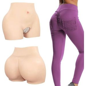 Adima Siliconen Nep-billenvergroter Slipjes Met Open Kruis, Heuppads, Liftende Broekjes voor Vrouwen, Cosplay,Bruin