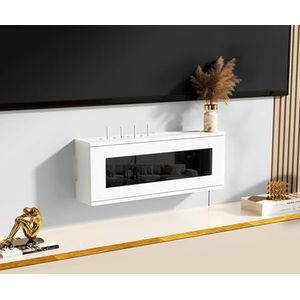 XCLOOZGL Houten Wifi-Router Opbergdoos Verbergkast Plank Decoratieve Routerverstopper Kast Voor Kabelmodem Internetuitlaat Afdekking Opbergkast Wandgemonteerd Massief Hout,Whiteb,40X11X21cm