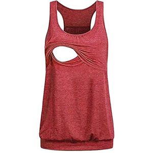 Dames verpleging dubbellaags vest top ronde hals mouwloze verpleging tops effen kleur borstvoeding shirts vrouwen moederschap puur katoen tank top zomer mouwloos borstvoeding vest shirt S-XXL, C-rood