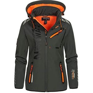 Geographical Norway Reine Lady - Softshell Jassen voor Vrouwen Waterdichte Outdoor Hooded UK - Winddichte Regenjassen Dames - Activiteiten Wandelen Skiën Herfst Winter Lente, Donker Grijs Oranje, XXL