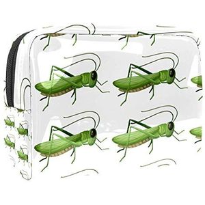 Make-up Tas PVC Toilettas met ritssluiting Waterdichte Cosmetische Tas met Cartoon Groene Grasshopper Locust Insect voor vrouwen en meisjes