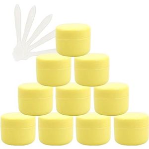 OIFAODAO， 12 stuks lege 50 ml roze plastic cosmetische potten met schroefdeksel, g kleine pot binnenvoering for reisgel lippenbalsem + 5x spatel ，Cosmetische potjes(Geel,10ml)