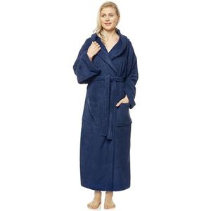 Damesbadjas met capuchon, 100% Katoenen, Dames Maat: M lang, Unisex Maat: S-M lang, Marine