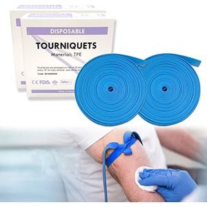 Med Tourniquet - Disposable, Latex Free, TPE, 18 Inch lang, 2 Rollen van 50 stuks, Blauw