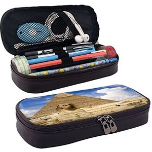 Grote Capaciteit Lederen Etui Waterval Schilderen Briefpapier Potlood Tas Make-up Pouch Draagbare Kantoorbenodigdheden Tas voor Tieners Meisjes Volwassenen, Piramides van Egypte, Leather pencil case, Schoonheid Case