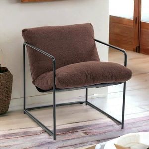 Dmora Poplar, fauteuil, bekleed met bouclé-stof, gestoffeerde stoel, zitting met armleuningen van metaal, 61 x 67 x 75 cm, bruin