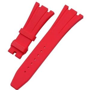 LUGEMA 26 Mm Zacht Zwart Wit Groen Geel Oranje Grijs Blauw Rood Siliconen Rubberen Horlogeband Armband Compatibel Met AP ROYAL OAK Horlogeband Riem (Color : RED, Size : 26MM_WITHOUT BUCKLE)