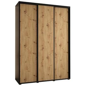 MEBLE KRYSPOL Cannes 1 Moderne Kledingkast met 3 Schuifdeuren met Bar, Planken - Opbergkast voor Slaapkamer, Woonkamer - 205,2x180x60 cm - Zwart Artisan Black