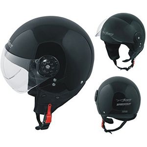 A-Pro Breckout Motorhelm, geschikt voor motorfiets en scooter, Demi-Jethelm, gehomologeerd, Avio vizier, zwart, maat S