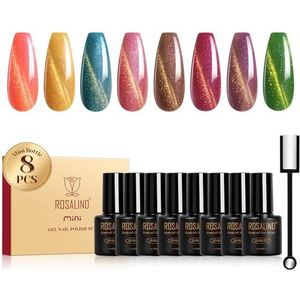 ROSALIND nagellak Cat Eye, 8 kleuren, roze, goud, blauw, paars, bruin, regenboog, magnetische kristallen, gel, kattenoog, soak off mini-gel nagellak, cateye gouddraad