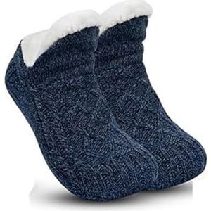Fleece-Lined Non-Slip Thermal Slippers Socks,V-Mouth Fluffy Non-Slip Slipper Socks,Fleece-Lined Non-Slip Thermal Slippers Socks (Color : Dark Blue(4pcs), Size : Large)