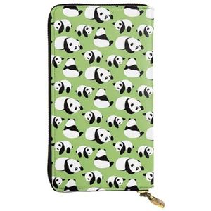 Groene Achtergrond Panda Unisex Lederen Rits Portemonnee Cosmetische Tas voor Party Reizen Vakantie Geschenken, Zwart, Eén maat