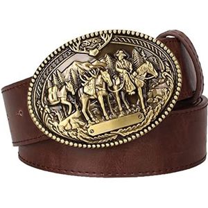 Een westerse riem voor mannen, een retro riem voor Herenriemen, paardenriemgesp Nordic Viking riemgesp Western Cowboy riem Punk Rock riemgesp cadeau (Color : Gold Brown, Size : 95CM/37.4'')