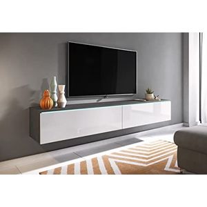 Lowboard D TV-kast, 140/180 cm, zwevend, wit, LED-verlichting optioneel (met LED-verlichting, 180 cm)