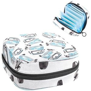 Opbergtas voor maandverband, menstruatiecup zakje, menstruatiezak, organizer voor vrouwelijke pads, tampons, oude blauwe auto's