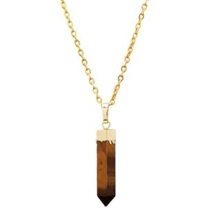 Classic Crystal Point Pendant Healing Natural Stone Tiger's Eye Rose Quartz Hexagon Necklace Jewelry (Color : Tiger Eye Gold)