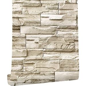myforHD Zelfklevend behang wandpapier baksteen zelfklevende muurstickers vintage baksteen steen behang decoratieve stickers voor meubels wanddeur waterdicht (behang beige, 45 x 300 cm)