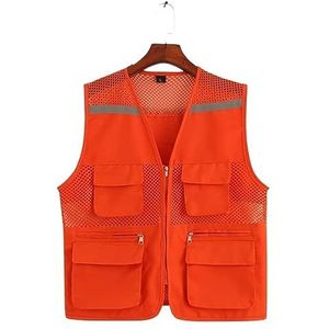 Fluorescerend Vest Hoge zichtbaarheid Veiligheidsvest Multi Pockets Reflecterende Mesh Ademend Werkkleding for werknemers en vrijwilligers Reflecterend Harnas (Color : Orange, Size : M)