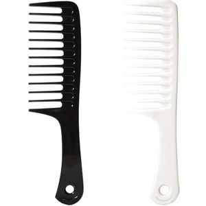 Kam met lang haar, 2 stuks, brede tandenkam voor krullend haar, grote ontwarrende kam voor nat of droog haar, douchekam voor vrouwen en mannen haar permanentkam (zwart-wit)