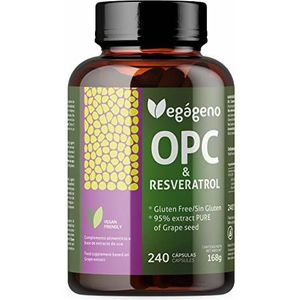 OPC druivenpitextract en RESVERATROL, 240 capsules, hoge concentratie bij 95% OPC, natuurlijke sterke antioxidant, geen magnesiumstereaat, dioxide-vrij, GGO-vrij, veganistisch