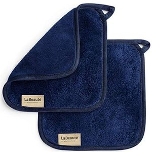 LaBeauté Microvezelhanddoeken voor gezicht (2 stuks) - Reiniging en make-up remover - wasbare en herbruikbare make-up remover doekjes (21 x 21 cm, marineblauw)