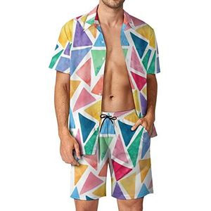 Kleurrijke Vintage Driehoeken Hawaiiaanse Sets voor Mannen Button Down Korte Mouw Trainingspak Strand Outfits L