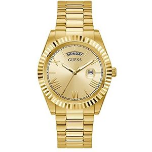 GUESS 42mm roestvrij staal dag-datum horloge met munt rand bezel, Gouden Toon/Champagne/Gouden Toon, Eén maat, CONNOISSEUR